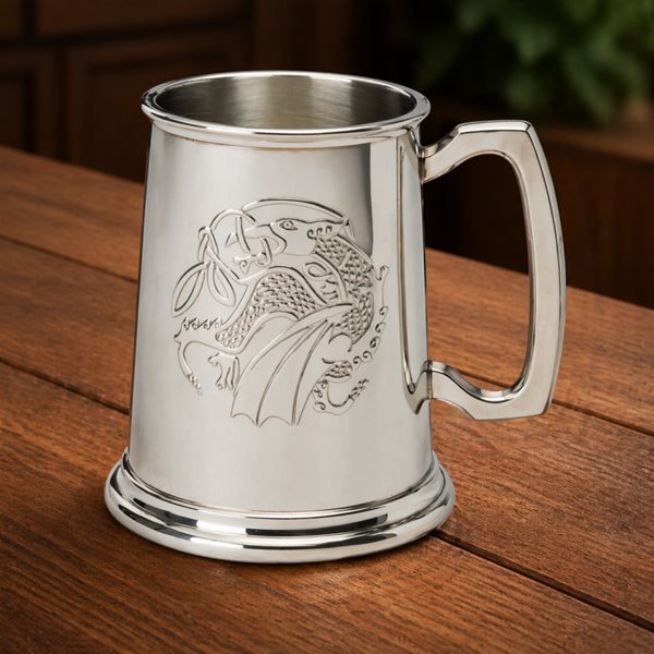1 pint pewter tankard with Kells dragon design