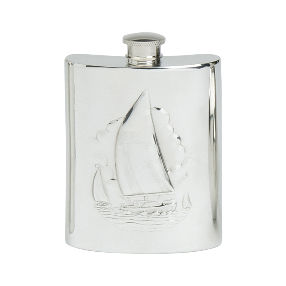 4oz Hip Flask, Stamped Sailing Scene