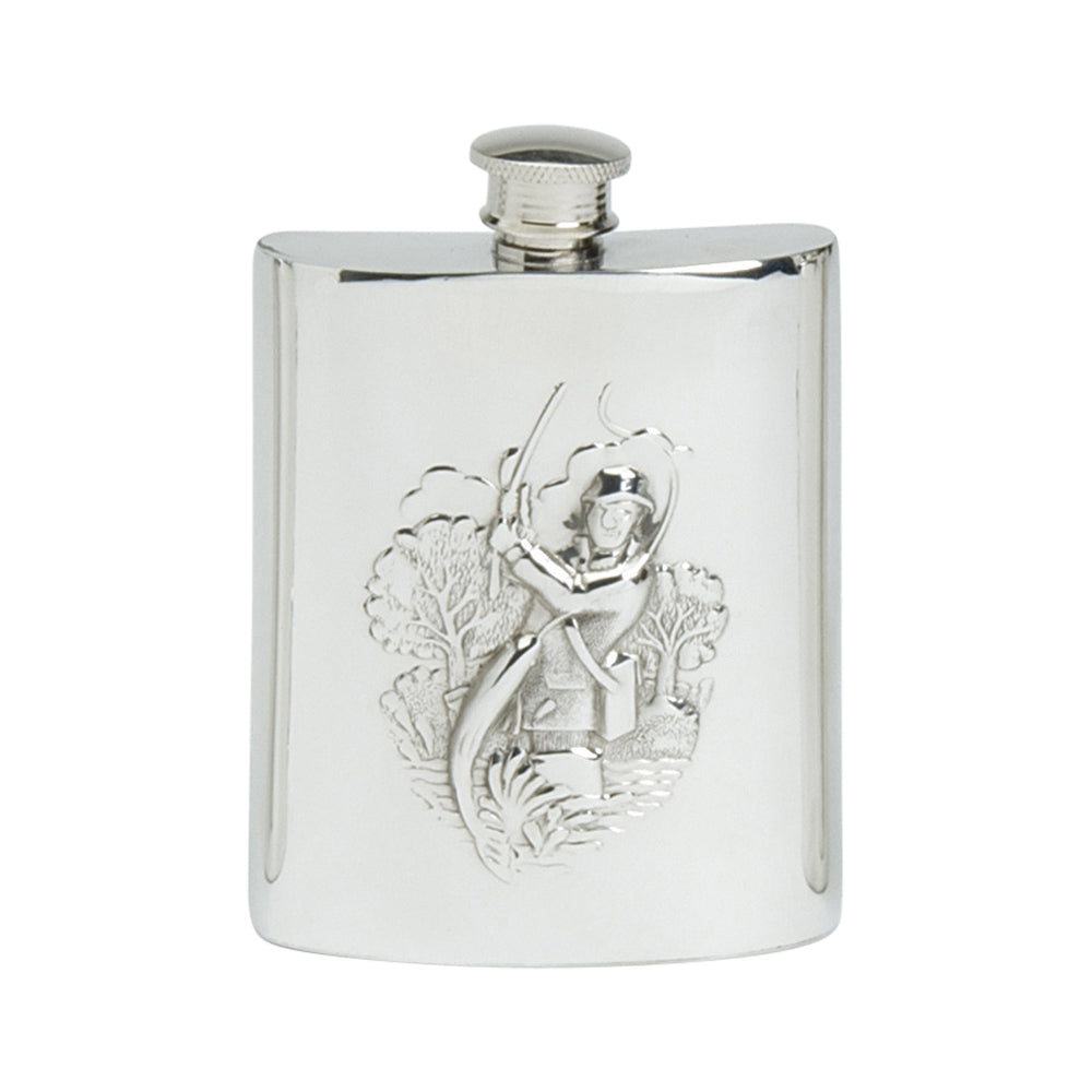 4oz Hip Flask, Stamped Fishing Scene