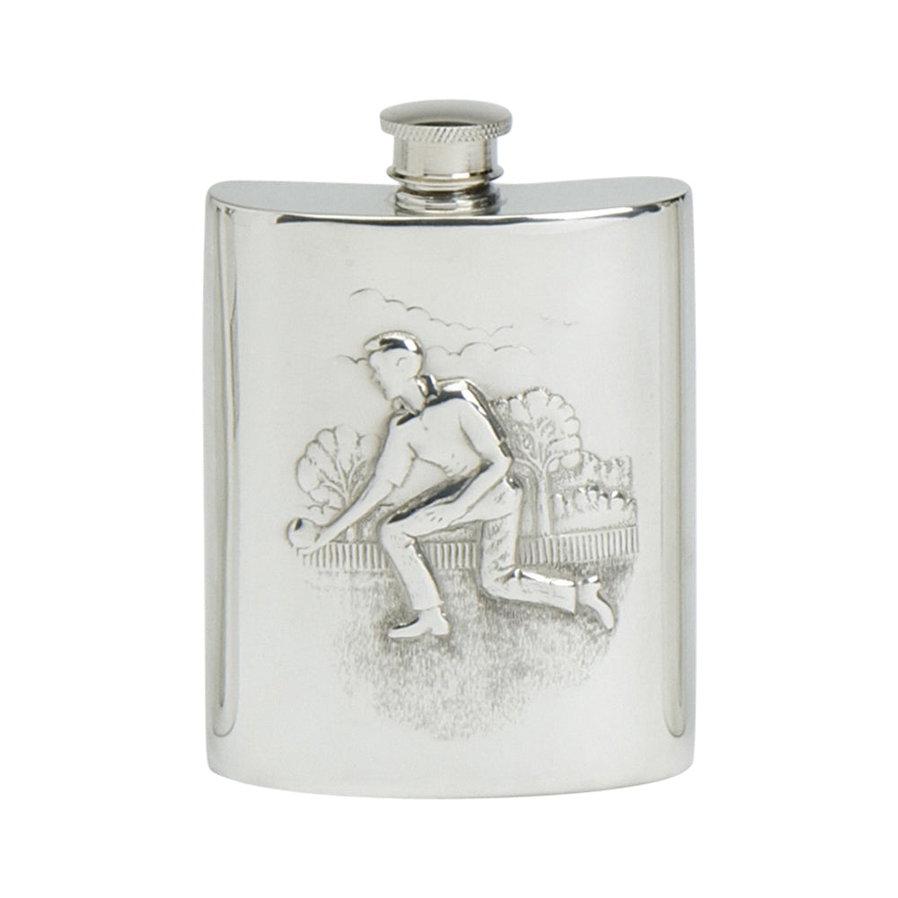 6oz Hip Flask, Stamped Bowling Scene