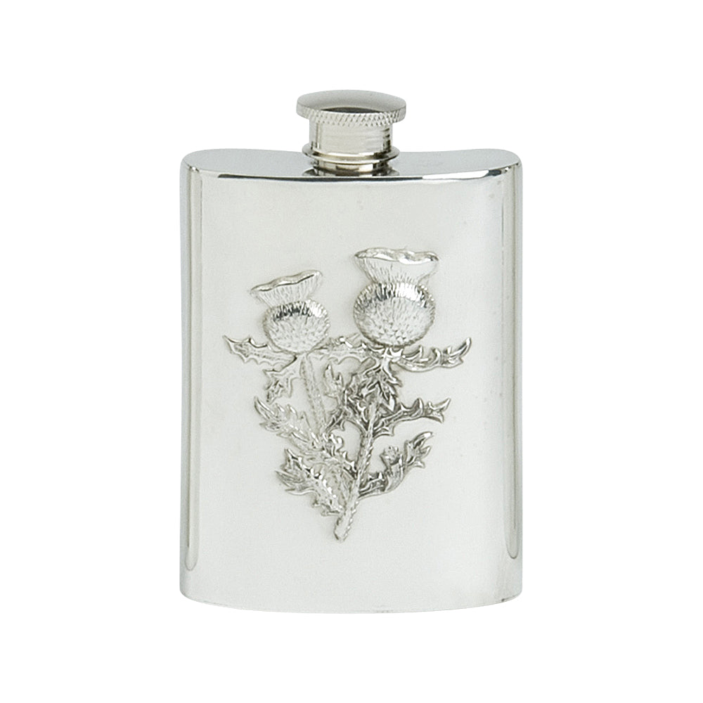 4oz Hip Flask, Stamped Thistle Scene