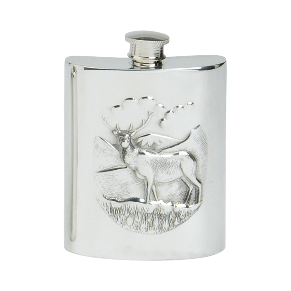 6oz Hip Flask, Stamped Stag Scene