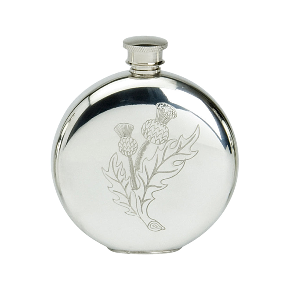 6oz Round Flask. Stamped Thistle