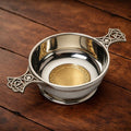 3 inch pewter quaich with Celtic brass ring detail