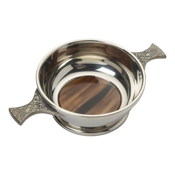 4 inch pewter quaich with horn insert