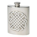 4oz pewter hip flask with Celtic knot medallion