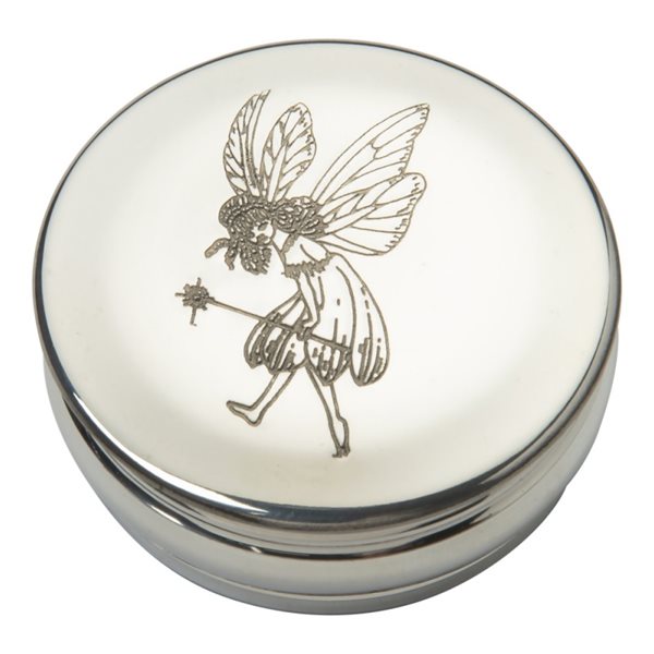 50mm round pewter trinket box with single fairy design