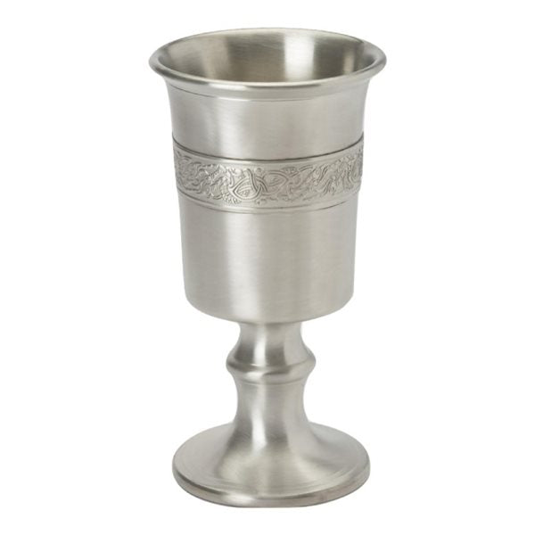 6.5 inch pewter chalice with dragon band design, satin finish