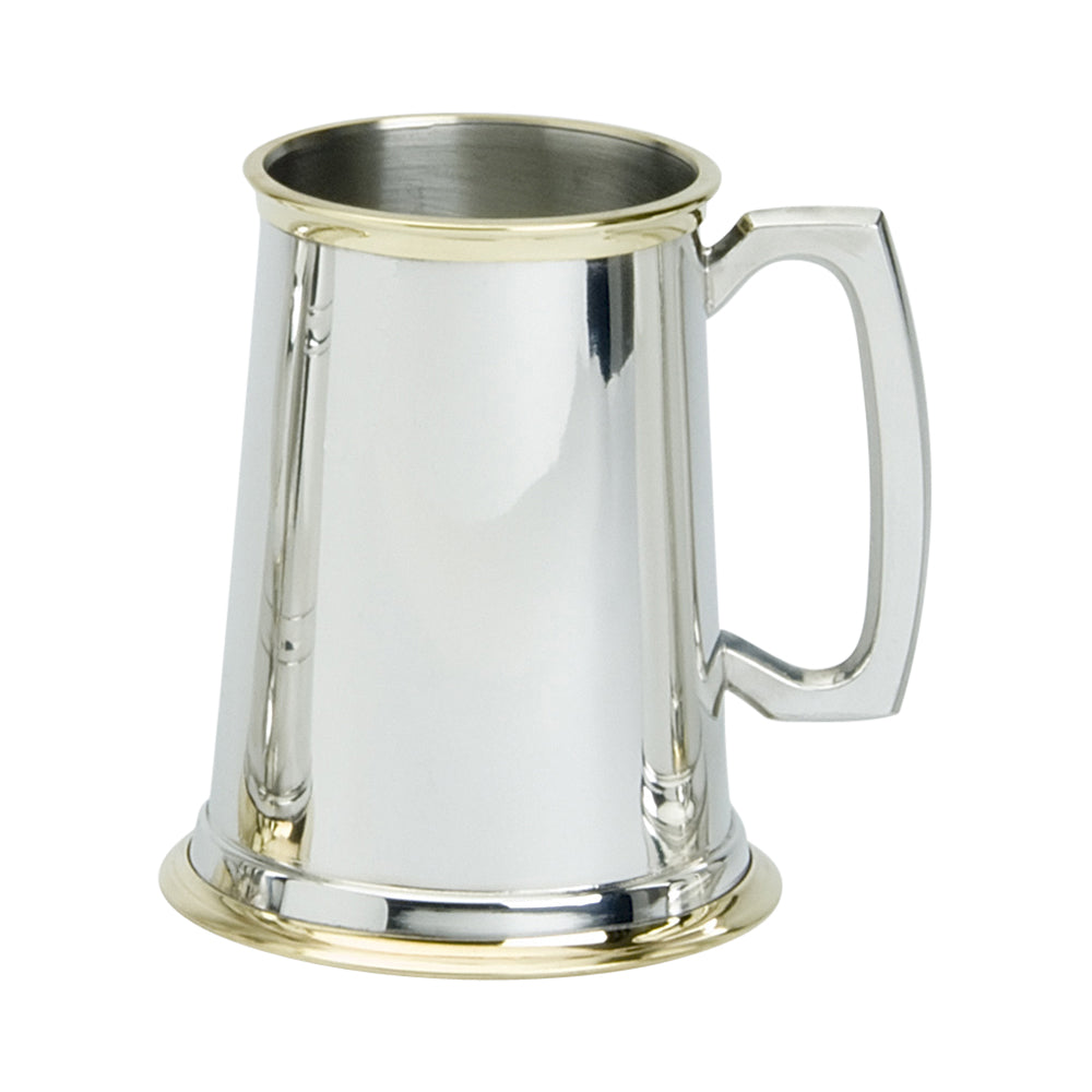 1 Pint Tankard, Plain with Brass, Glass Base