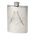 6oz pewter hip flask with Masonic square and compass emblem