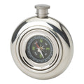 6oz round pewter flask with built-in working compass