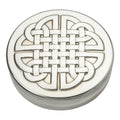 90mm round pewter trinket box with woven Celtic knot design