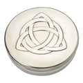 90mm round pewter trinket box with Celtic triangle knot design