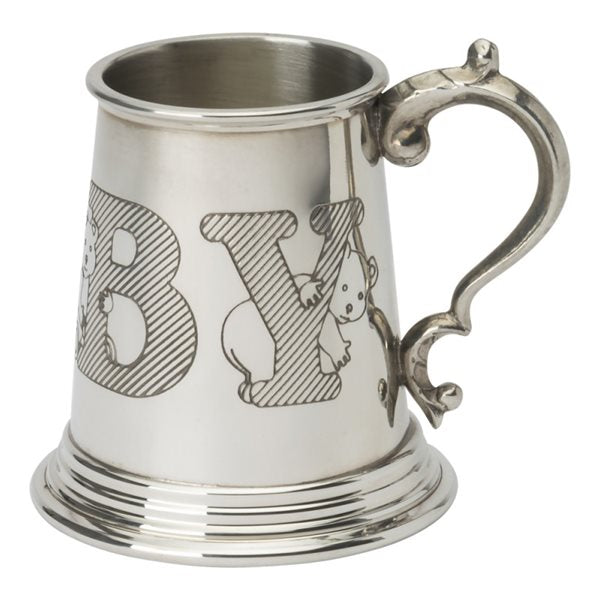 Pewter children's tankard with baby blocks design