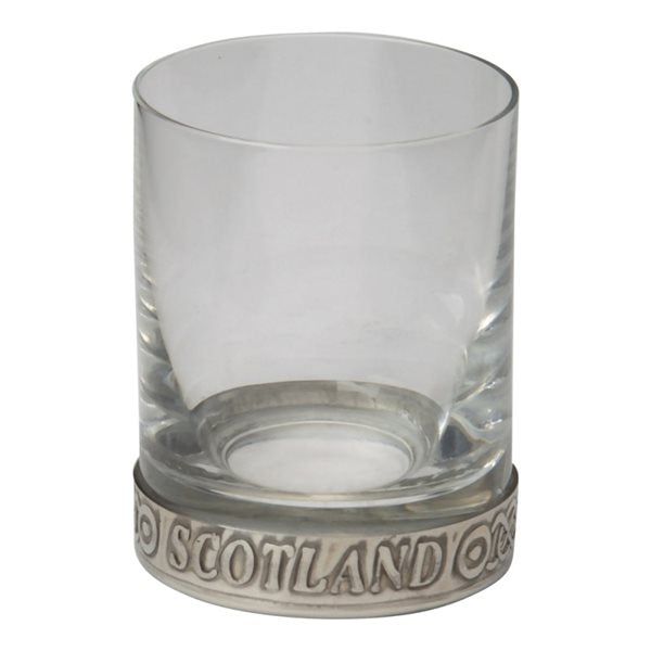 Glass shot glass with pewter Scotland base