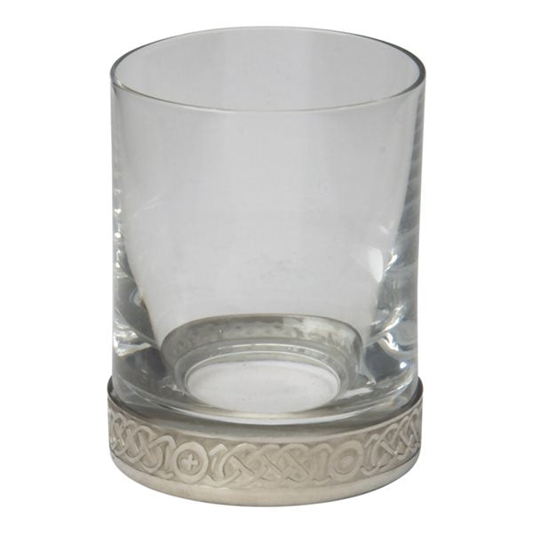 Glass shot glass with pewter Celtic knot base